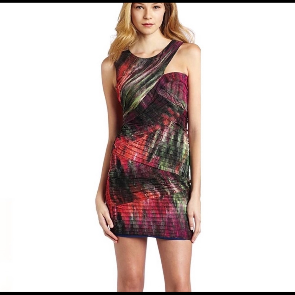 BCBGMaxAzria Roxanne One Shoulder Tiered Dress XS